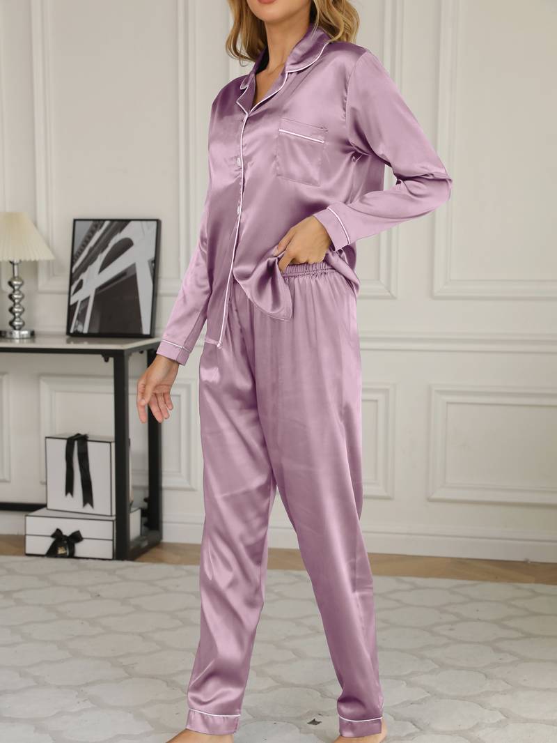 2-delige satijnen pyjama set - elegante dames nachtmode