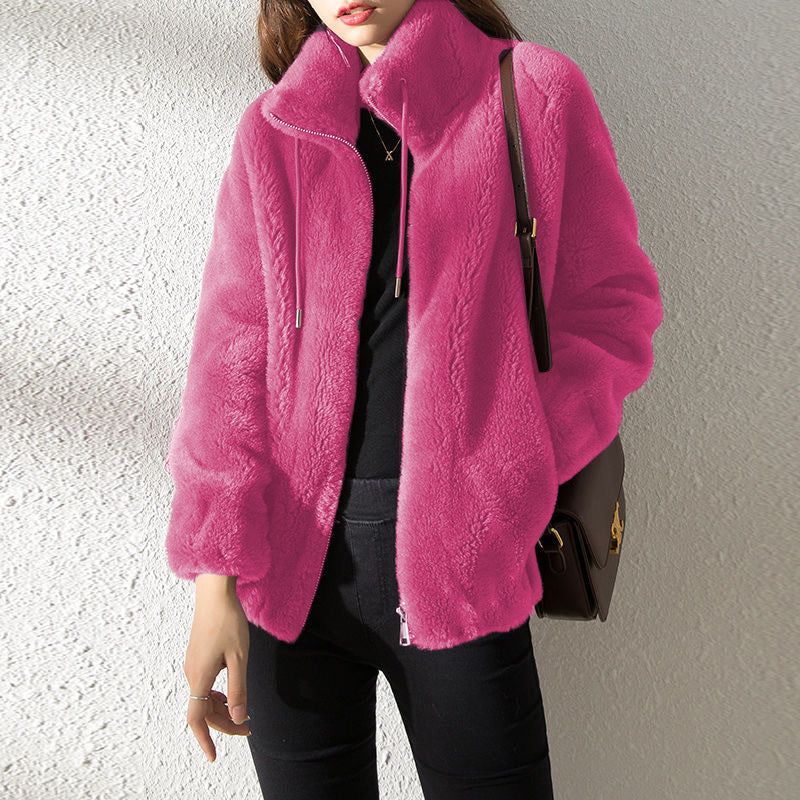Dames fleece cardigan - warme hoge kraag sweater met dubbelzijdige fleece - Bakkermode.nl