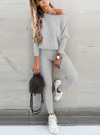 2-delige dames lounge set - ribbel trui en broek voor casual uitjes