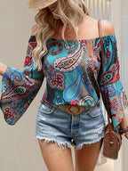 Off-shoulder top - elegante bloes met bloemenprint voor dames