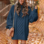 Oversized gebreide jurk - dames trui-jurk met kabelpatroon - Bakkermode.nl