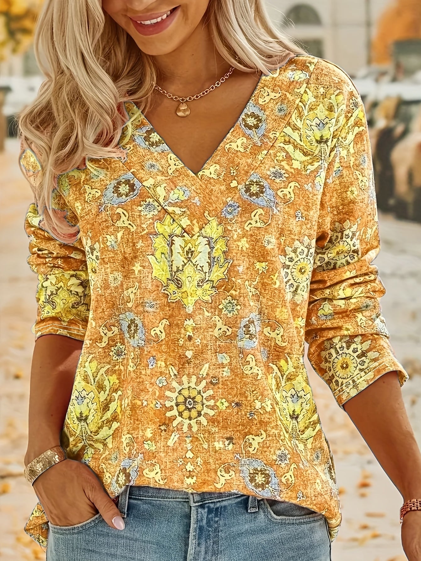 Dames boho top - elegante, gestreepte blouse met lange mouwen