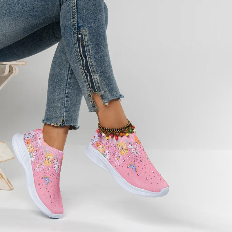 Orthopedische sneakers - dames slip-on schoenen met bloemenpatroon