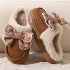 Warme pantoffels - dames huis slippers met pluche voering en strikdetail - Bakkermode.nl