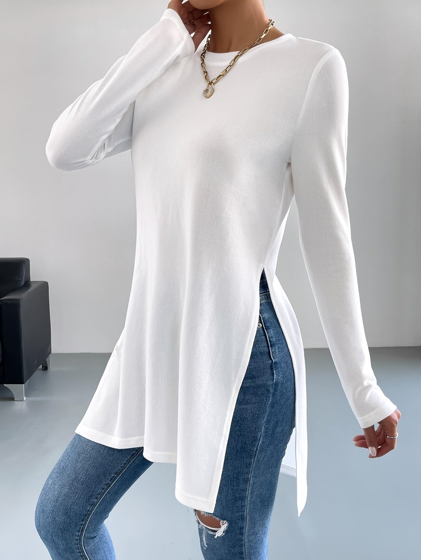 Lange mouw tuniek top - trendy dames top met zijsplitten