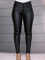 Zwarte high-waisted skinny jeans - trendy faux leren broeken voor dames