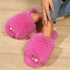 Fluffy pantoffels - dames huis slippers met open teen en faux fur - Bakkermode.nl