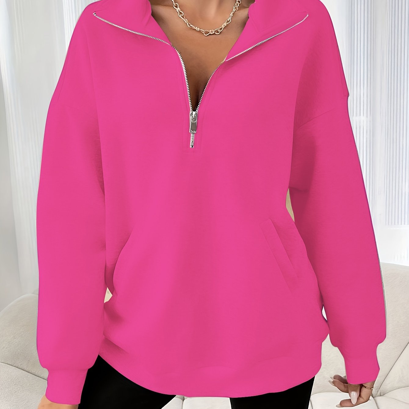 Casual sweatshirt met rits en schuine zakken - fijne dames pullover