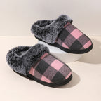 Winter Warm Plaid Plush Slippers Home Indoor Non-slip Bedroom Floor Soft Fuzzy Slipper For Couple Fashion Solid House Shoes - Bakkermode.nl