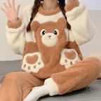 2-delige bruine luxe loungewear set - dames fluffy pyjama outfit