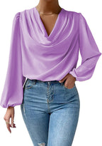 Dames blouse met cowl hals - elegante lange mouwen top