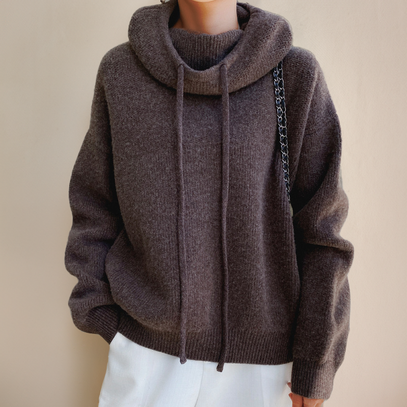 Gebreide hoodie - oversized vrouwen sweater met turtleneck - Bakkermode.nl