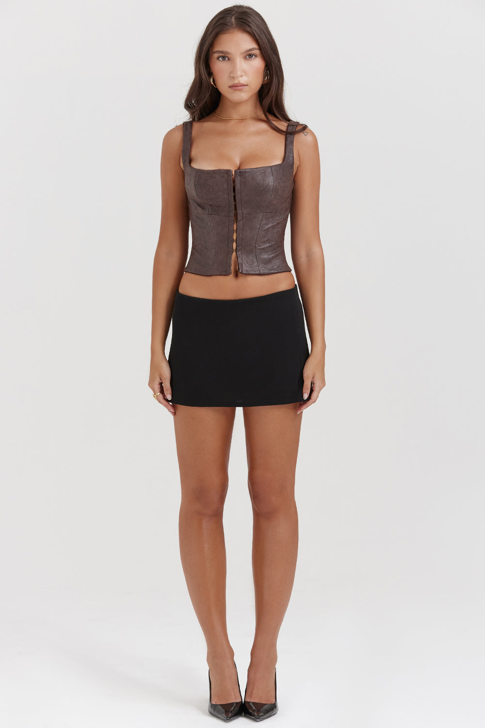Vegan leren corset top - stijlvolle bruine dames fitted top