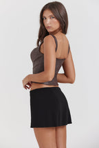 Vegan leren corset top - stijlvolle bruine dames fitted top