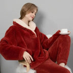 Fluffy pyjama set - dames ultra-zachte fleece slaapkleding