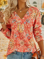 Dames boho top - elegante, gestreepte blouse met lange mouwen