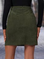Olijfgroen corduroy mini rok - hoge taille met zijsplit