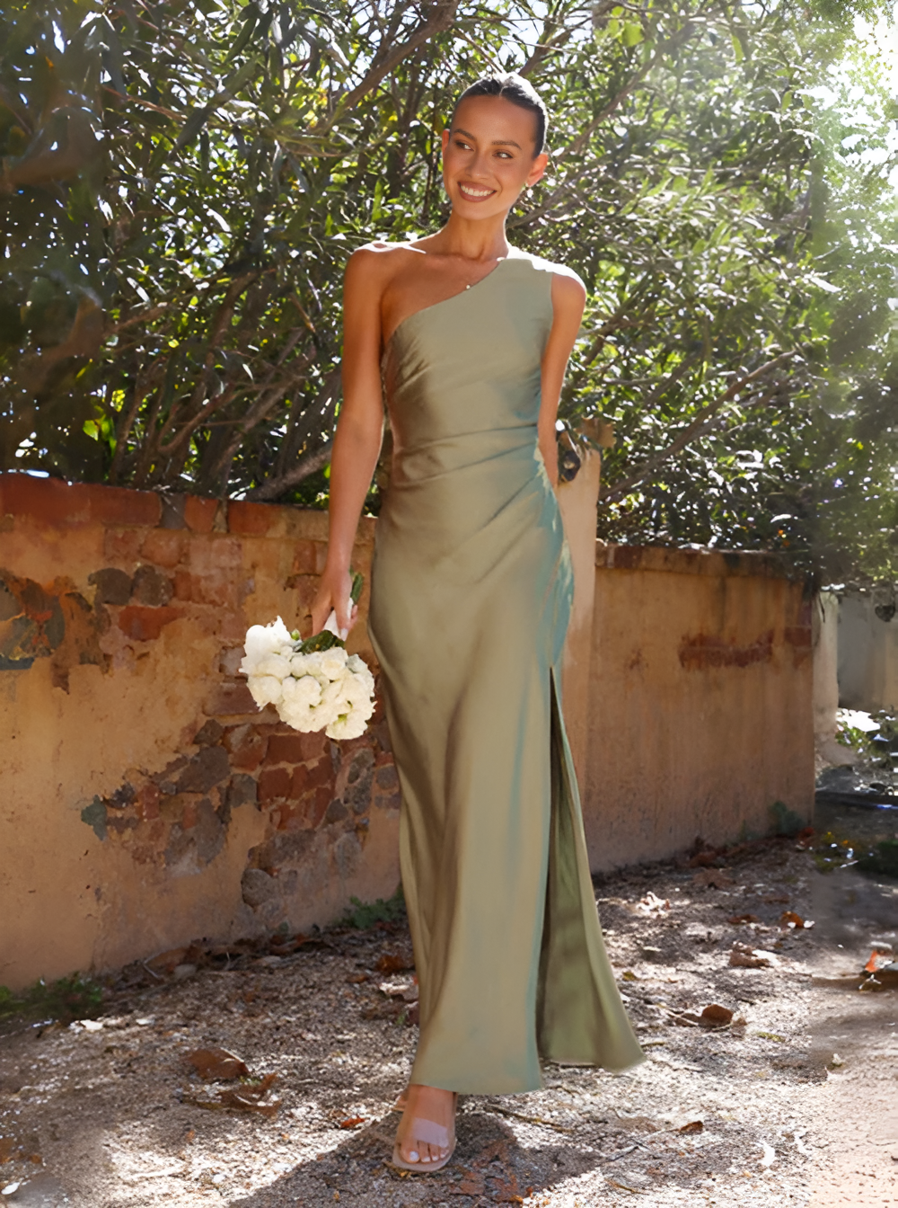 Dames feestjurken - luxueuze groene cocktailjurk met één schouder voor avondbijeenkomsten - elegante stijl, flatterende pasvorm