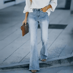 Dames flared jeans high-waisted casual broeken - trendy lichtblauwe bootcut & flared stijl