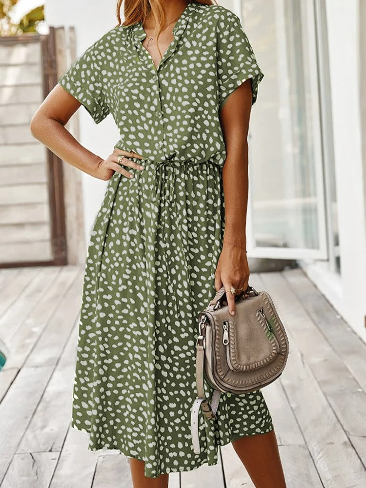 Shirtdress - relaxed fit midi-jurk voor dames met riem