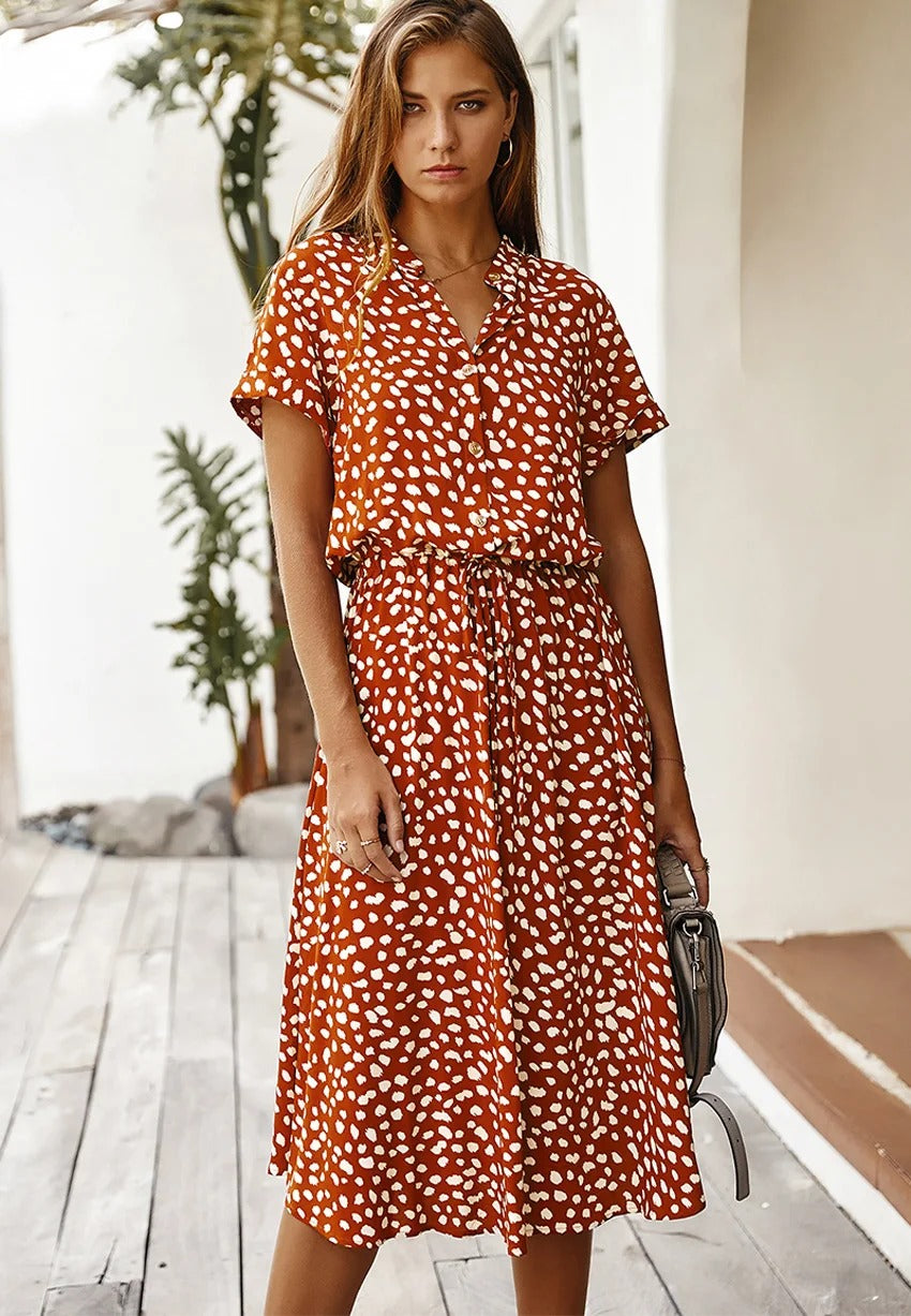 Shirtdress - relaxed fit midi-jurk voor dames met riem