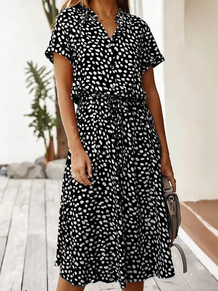 Shirtdress - relaxed fit midi-jurk voor dames met riem