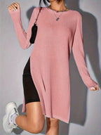 Casual lange mouwen t-shirt - chique top voor dames met zijsplitten