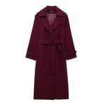 Wollen trenchcoat - elegante lange rode damesjas