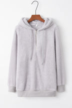 Warme fleece hoodie - oversized dames trui met halve rits en capuchon - Bakkermode.nl