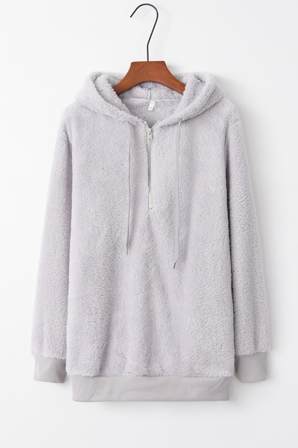 Warme fleece hoodie - oversized dames trui met halve rits en capuchon - Bakkermode.nl