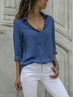 Damesblouse - chique grijze lange mouwen blouse met knopen
