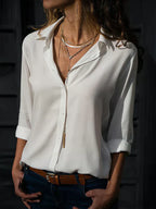 Damesblouse - chique grijze lange mouwen blouse met knopen