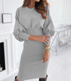 Dames casual bodycon jurk met pofmouwen - elegante midi jurk voor avondkleding