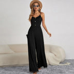 Dames wijde jumpsuit met spaghetti bandjes - trendy casual zomeroutfit