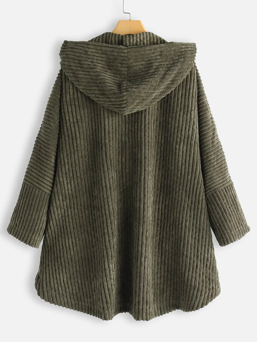 Hooded ribbed jas - stijlvolle dames oversized high-low jacket