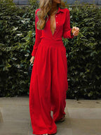 Dames casual jumpsuit met wijde pijpen en knoopsluiting - relaxed fit voor elke gelegenheid