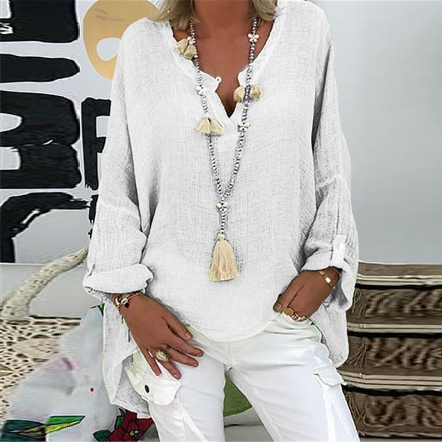 Dames linnen blouse met ontspannen pasvorm - stijlvolle en lichte top voor elke gelegenheid