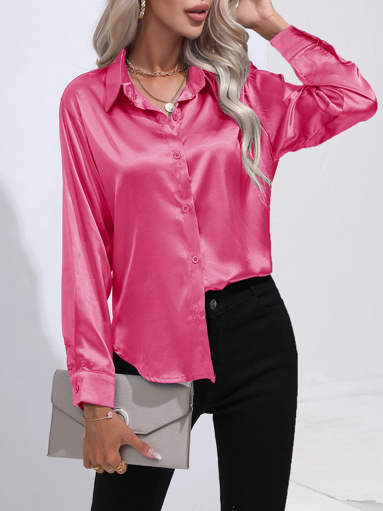 Satin blouse met knopen - elegante dames blouse met lange mouwen