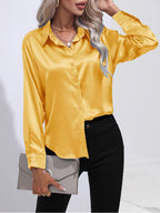 Satin blouse met knopen - elegante dames blouse met lange mouwen