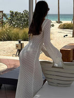 Gebreide maxi jurk - elegante lange damesjurk met v-hals - Bakkermode.nl