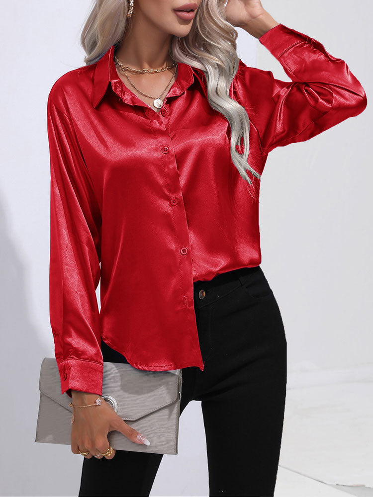 Satin blouse met knopen - elegante dames blouse met lange mouwen