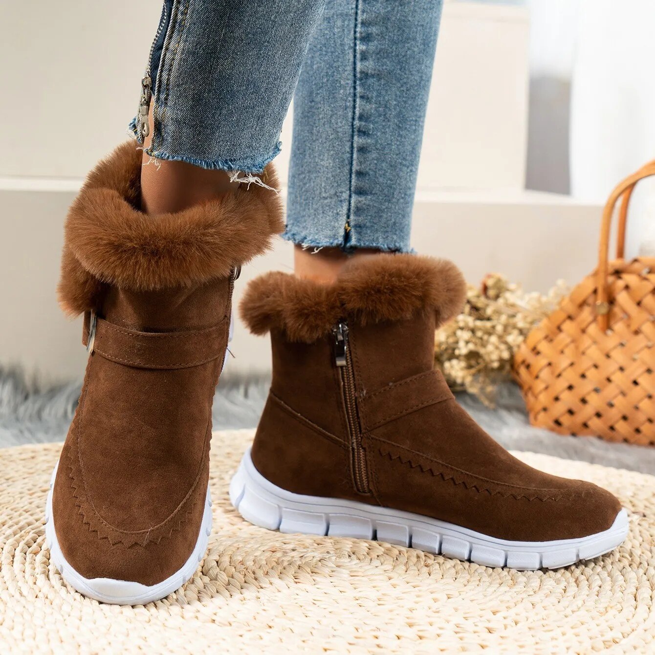Dames winterboots - warme pluche sneeuwboots met ritssluiting