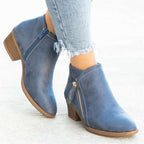 Dames suede enkellaarsjes met dubbele rits - trendy chunky laarsjes voor casual en chique gelegenheden