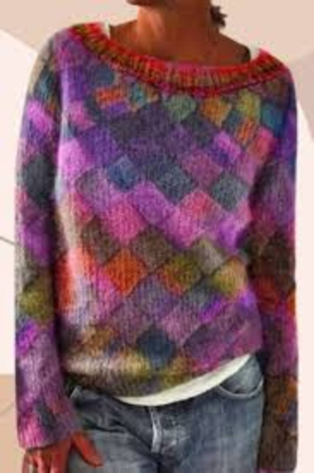 Kleurrijke Scandinavische gebreide trui - Noorse dames trui - Bakkermode.nl