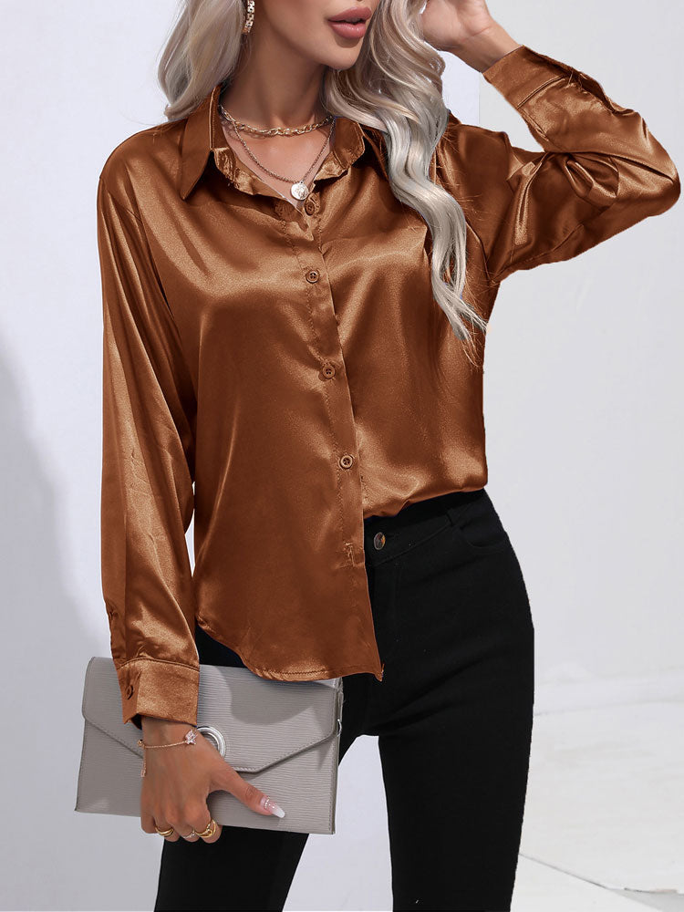 Satin blouse met knopen - elegante dames blouse met lange mouwen