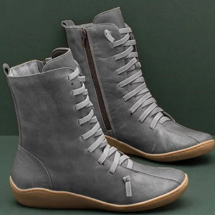 Dames leren enkellaarsjes - trendy veterschoenen voor de winter