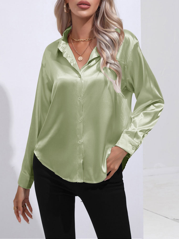 Satin blouse met knopen - elegante dames blouse met lange mouwen