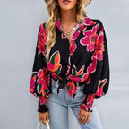 Damesblouse met bloemenprint - elegante dagelijkse outfit - lange mouwen casual top, lichte stof