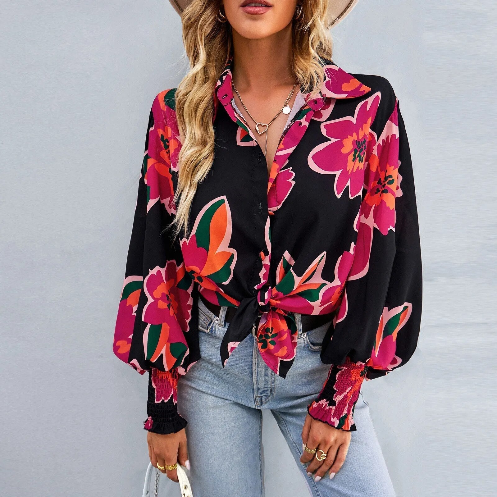 Damesblouse met bloemenprint - elegante dagelijkse outfit - lange mouwen casual top, lichte stof