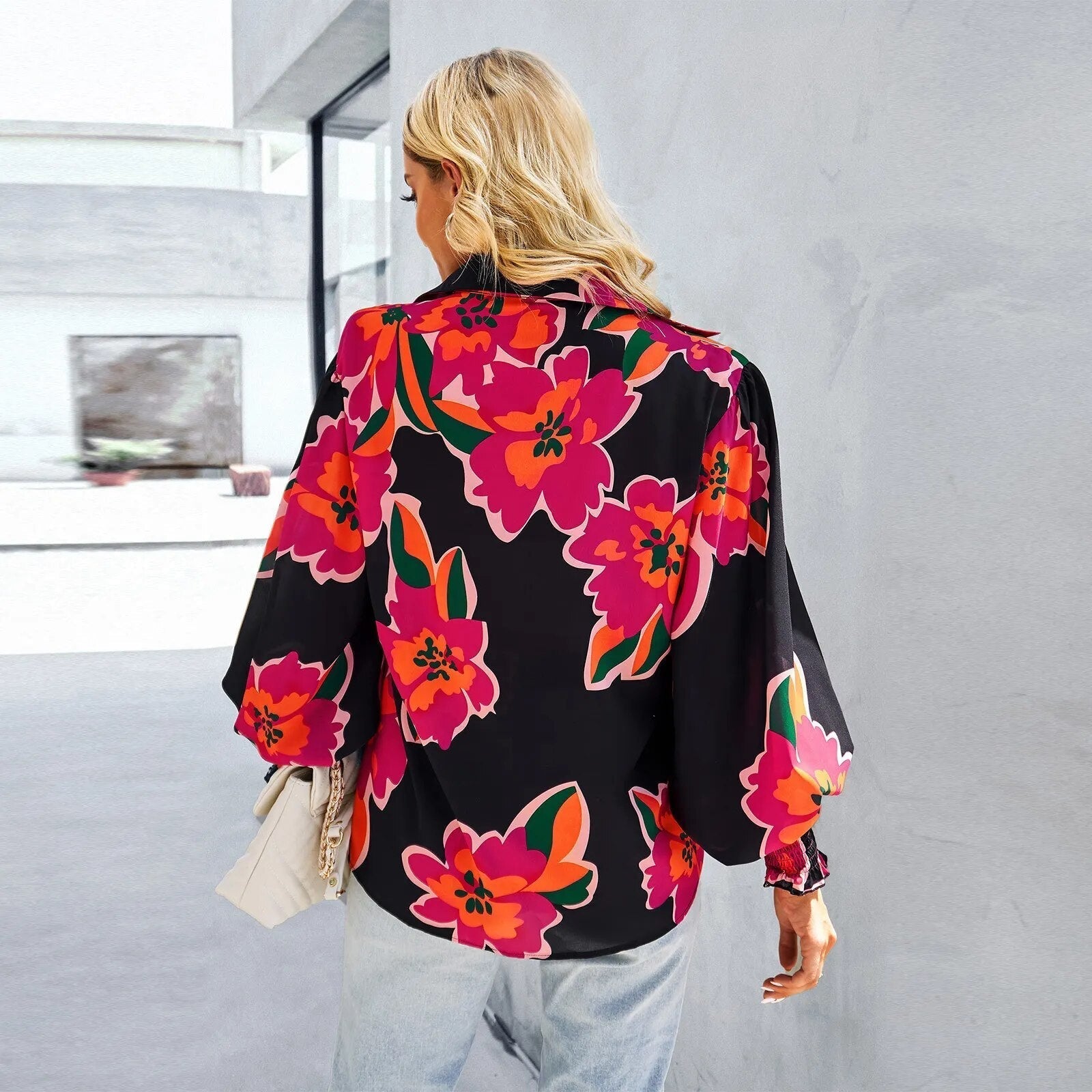 Damesblouse met bloemenprint - elegante dagelijkse outfit - lange mouwen casual top, lichte stof